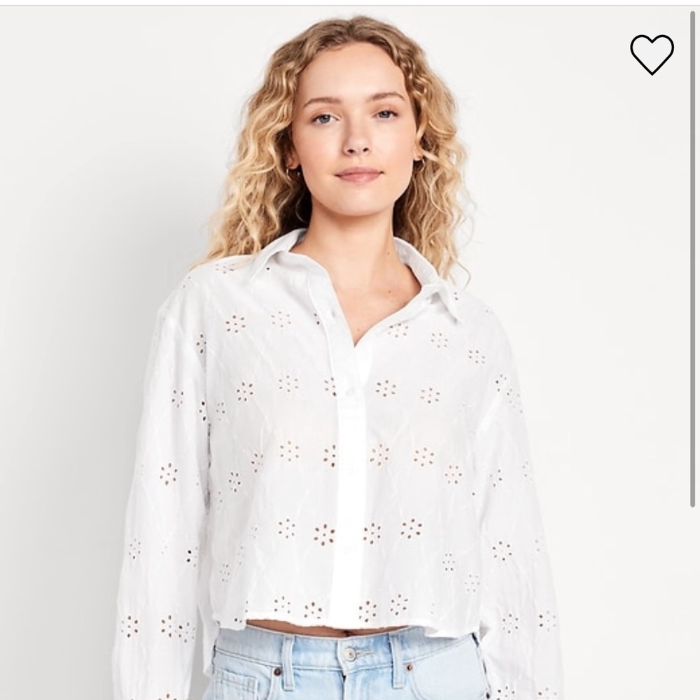 White Eyelet Detail Long Sleeve Shirt